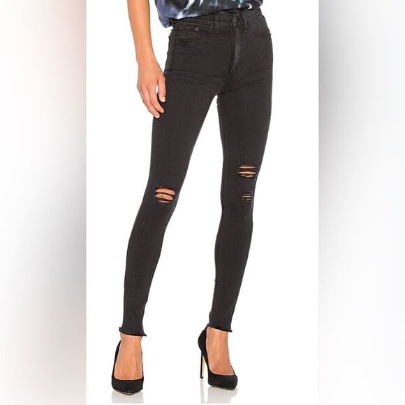 Rag & Bone Ashy Black Distressed Hi Rise Skinny Jeans Size 28 - Picture 2 of 3